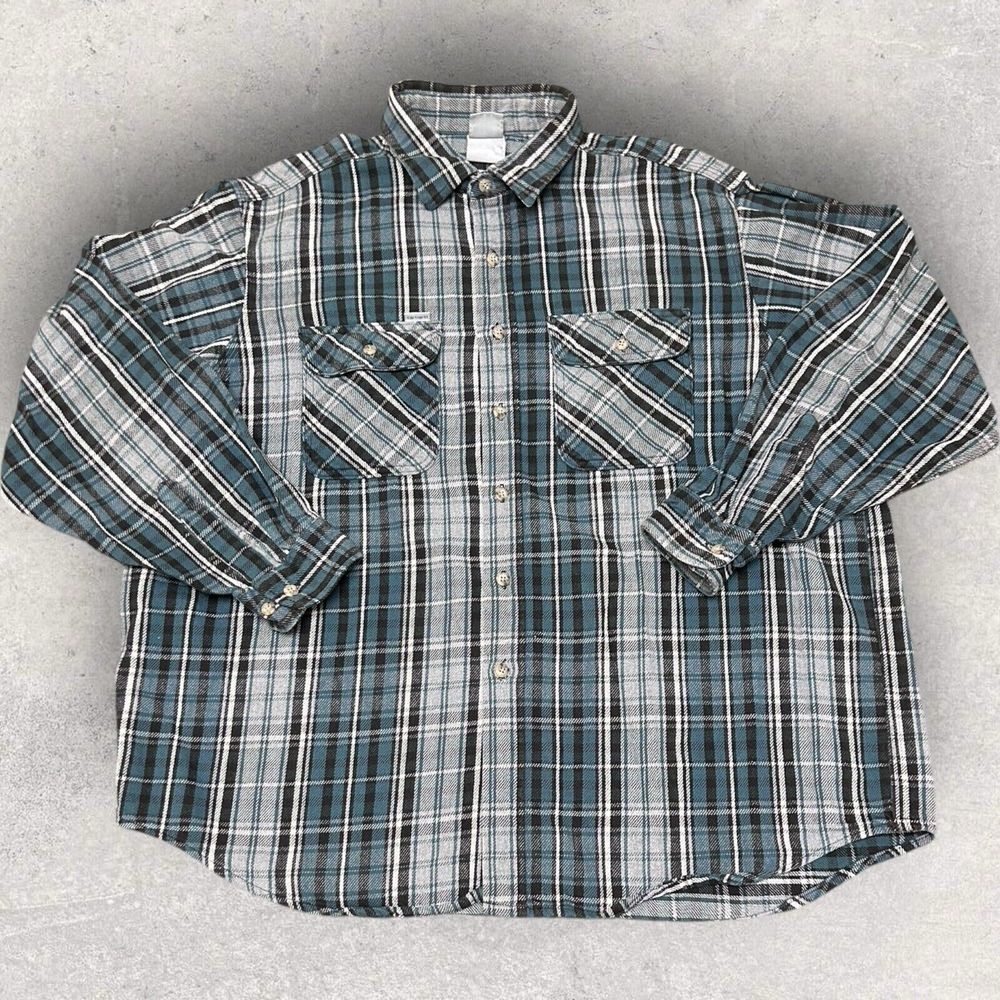 Vtg Carhartt Flannel Shirt Mens FITS 2XL Rugged Outdoor Green Y2K 90's - Picture 1 of 8